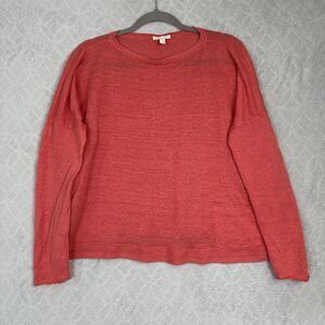 Eileen Fisher 100% Organic Linen Sweater Womens Medium Coral Coastal Lightweight